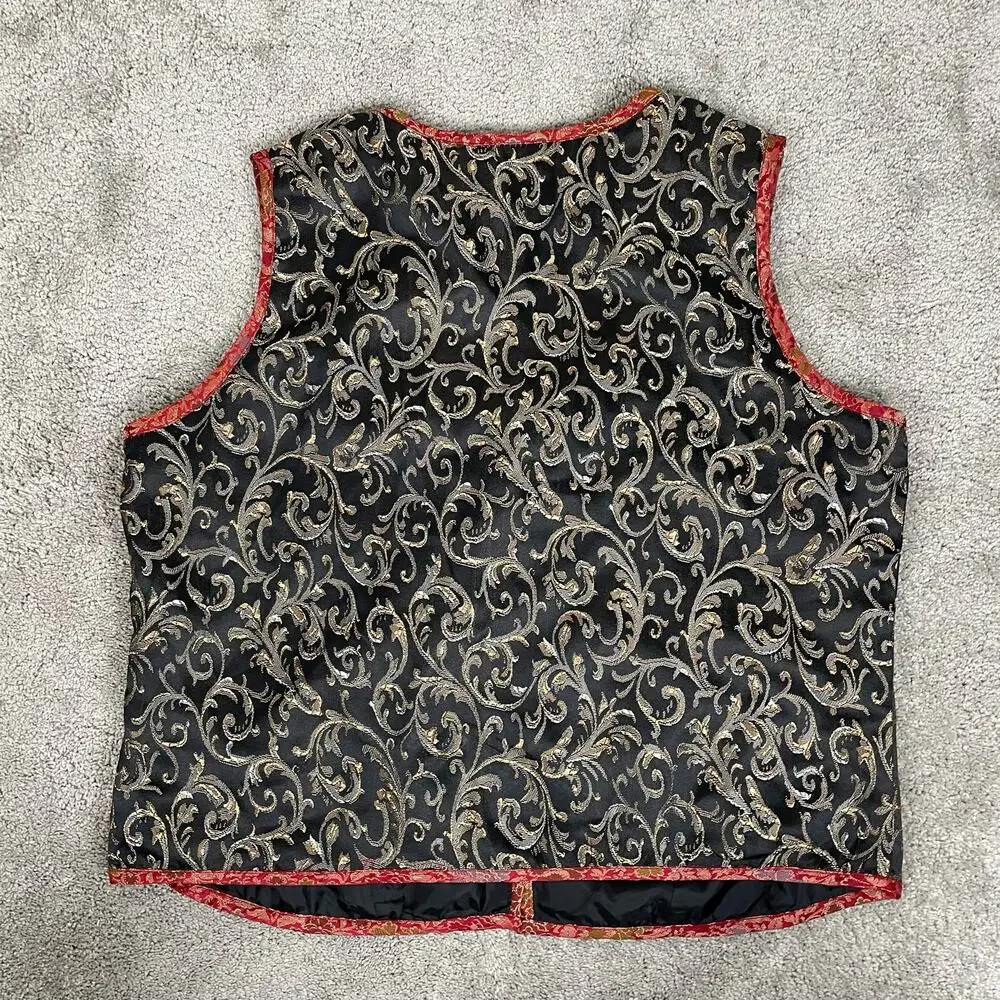 VTG Brocade Patchwork Paisley Boho Hippie Western Goth Whimsy Vest Womens L